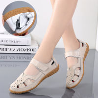 【CW】Split Leather Big Size EU42 Female Sandals High Quality Mom Casual Flat Shoes Woman Summer Sandals Cut-out Sandalias Mujer SH319