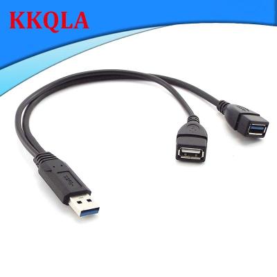 QKKQLA USB 3.0 Female to Dual USB Male Extra Power Data Y Extension Cable Line Wire Connector Power Supply for Mobile
