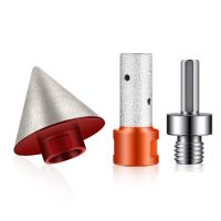 3 Pcs Diamond Beveling Chamfer Bits Diamond + Metal Square Hole Drill Bit with 5/8-11 in Thread Adapter Diamond Milling Bits for Tile Glass