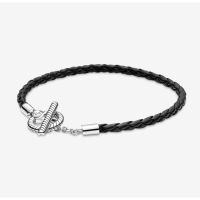 [พร้อมส่ง สินค้าแท้ ?] Pandora Moments Braided Leather T-bar Bracelet