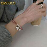 【เครื่องประดับ Suellen 】สร้อยข้อมือคริสตัลสตรอเบอร์รี่สีเงินสไตล์เกาหลี QMCOCO สร้อยข้อมือลูกปัดทรงกลมสีชมพูสไตล์ IINS แบบใหม่สำหรับของขวัญวันเกิดผู้หญิง