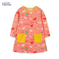 Little Maven 2023 Autumn Childrens Clothing Dresses For Kids Girls Baby Girls Long Sleeves Dress Pink Cotton Children Clothes