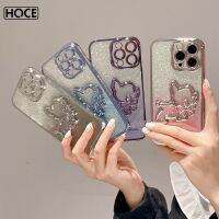 HOCE เคสสำหรับไอโฟนโทรศัพท์แบบไล่ระดับสีของสุนัขประดับเพชรทรายไหลเป็นประกาย11 12 13 14 Pro Max กรอบโทรศัพท์ชุบด้วยไฟฟ้า TPU แบบนิ่ม