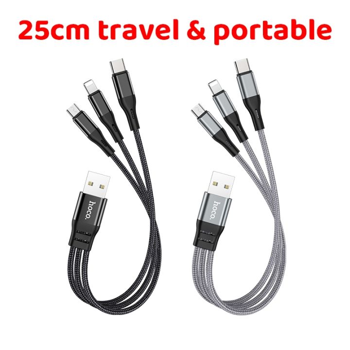 hot-ruxmmmlhj-566-hoco-25ซม-สั้นชาร์จ3-in-1สาย-usb-สำหรับ-huawei-สำหรับ-iphone-14-13-11-pro-fast-charge-8พินไมโคร-usb-ประเภท-c-สายสำหรับซัมซุง