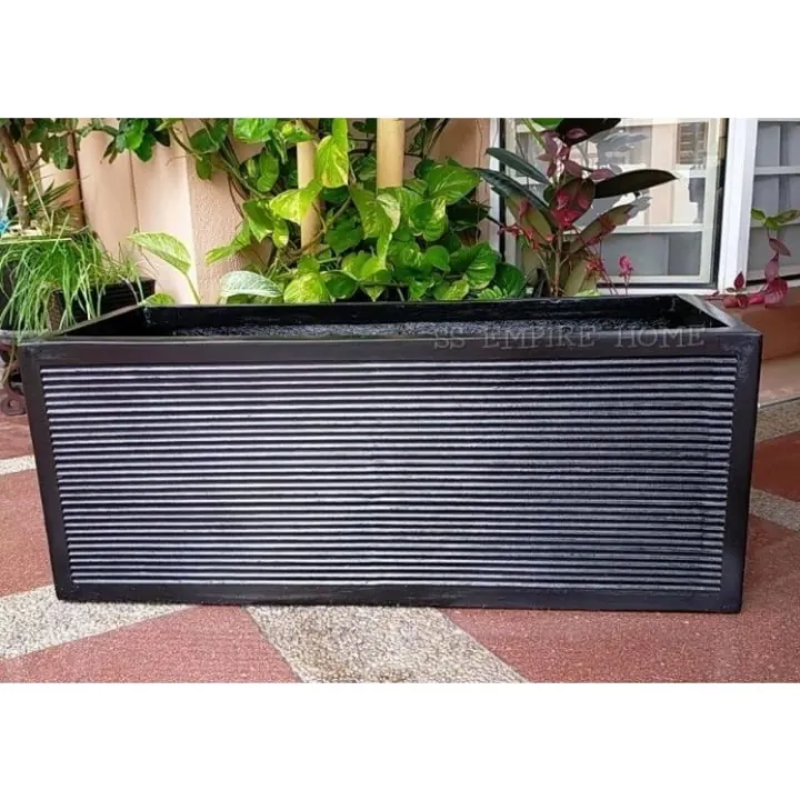 RUDI PB2 Black Line Planter Box Fiberglass Flower Pot Pasu Bunga Garden