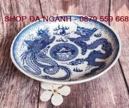 Mâm bồng bày trái cây thờ gốm sứ Bát Tràng cỡ đại, đường kính D30 cm