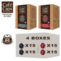 Cafecaps - Coffee Nescafe Dolce Gusto MIX Compatible capsules of Intenso (2 Box X15 แคปซูล) &amp; Ristretto (2 กล่อง X15 แคปซูล) รวม 60 แคปซูล - Dolce Gusto Coffee capsule compatible แคปซูลกาแฟที่ กาแฟสไตล์อิตาเลียนทั่วไป ส่วนผสมของโรบัสต้าและอาราบิก้า