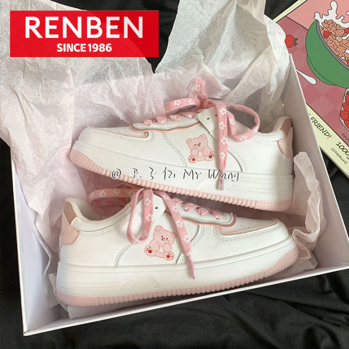 renben-รองเท้าสีขาวผู้หญิง2022ใหม่รองเท้าผ้าใบเครือข่ายสีแดงรองเท้าเสริมส้นรองเท้าแฟชั่น-ins-รองเท้าเล่นกีฬากลางแจ้งผู้หญิง