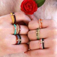 【When the flowers bloom】 Natural StoneEnergy 2MM Round Beads Rings For Women Simple Adjustable Wedding RingJewelry