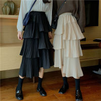 High Waist Black Irregular Cake Skirt Women Retro Casual Multi-layer Pleated Ruffles Korean Fashion Clothing Faldas Mujer Street