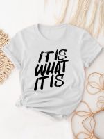 xixibeauty It Is Want It Is Print T-Shirt, Short Sleeve Crew Neck Casual Top For All Season, Womens Clothing