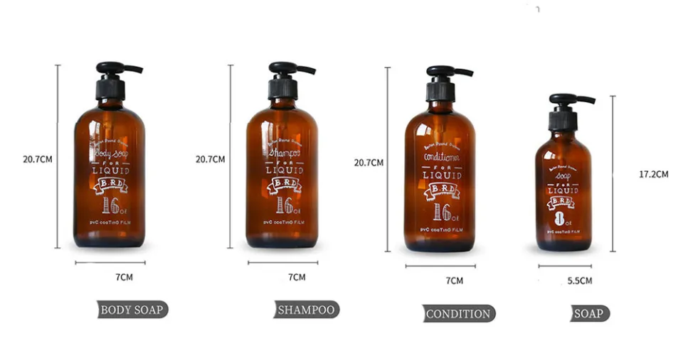 Brown Glass Bath Shampoo Bottle Scandinavian Press Pump Liquid Conditioner  Storage Bottle Travel Lotion Soap Organizer