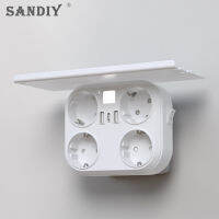 SANDIY ซ็อกเก็ตแปลงผนัง 15a 220v ในตัวมาตรฐานสหภาพยุโรป 4 แจ็ค 2 usb 1 อะแดปเตอร์ปลั๊กไฟ Type-C สีขาว-Xiaan Store