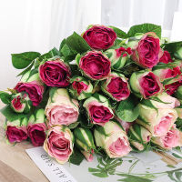 【cw】Pink Long nch Artificial Roses Flowers Silk Wedding Living Room Home Decoration Plastic Stem 4 Head Fake Flower Ho Arrange !