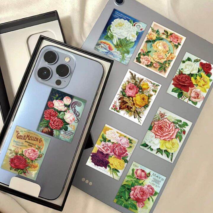 10-30-58pcs-vintage-sticker-poster-magazine-rose-flower-pattern-for-car-motorcycle-luggage-skateboard-travel-laptop-doodle