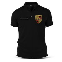 ↯ปอร์เช่Porsche Polo เสื้อโปโลแขนสั้นผ้าฝ้ายพิมพ์ลายสําหรับผู้ชาย