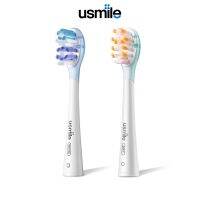 ▩№ usmile Cushioned Brightening Electric Toothbrush Heads Replacement Clean Natural White With Travel Cover For All Models - 2 Pcs