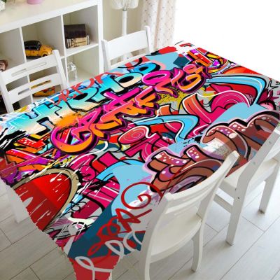 Cool Hip Hop Street Art Tablecloth Decorative Rap Graffiti Table Cloth Cover for Retangle Table Waterproof Grunge Party Decor