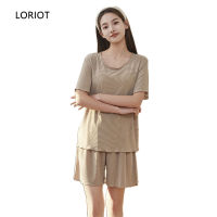 LORIOT ชุดชุดนอนพลิ้วเซ็ตชุดนอนผู้หญิง,SA1511เกาหลี Pyjamas กาเกงนอน Loungewear แขนสั้นลำลอง