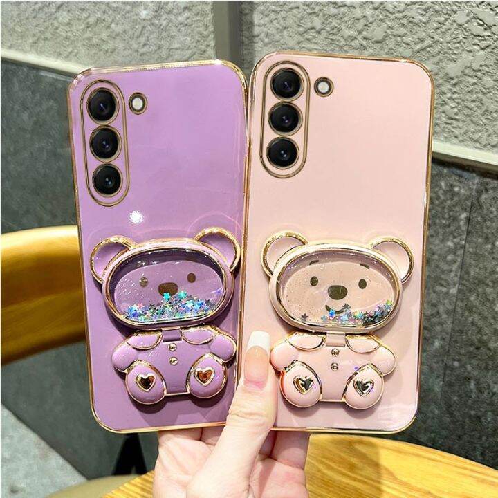 shine-electron-เคสกระจกที่วางโทรศัพท์ลายหมีสำหรับ-samsung-galaxy-s21-s20-s22-s10-note-10-20-plus-ultra-s20พิเศษ-fe-s-21เคสมีขาตั้ง