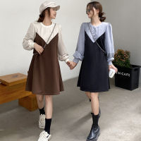 Two-Piece Dress for Women Autumn and Winter Korean Style round Neck Color Loose Long