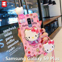 CaseสำหรับSamsung Galaxy S9 Plus Cute Hello Kitty Soft Silicone Girlyเคสโทรศัพท์พร้อมด้วยที่วางโทรศัพท์Lanyardฟรี