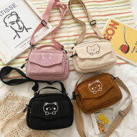 ifashionbagshop(IF1891) กระเป๋าสะพายข้างผ้าลูกฟูกใบเล็ก ʕ•ᴥ•ʔ