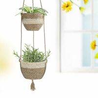 Gardening Green Plant Hanging Basket Double Layer Straw Flower Pot Holder Balcony Decoration Plant Hanger Home Decor Supplies