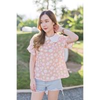 ลดพิเศษ 50% ( พร้อมส่ง )Numsha Brand เสื้อแขนสั้นคอบัวลายดอกไม้ / NB21106