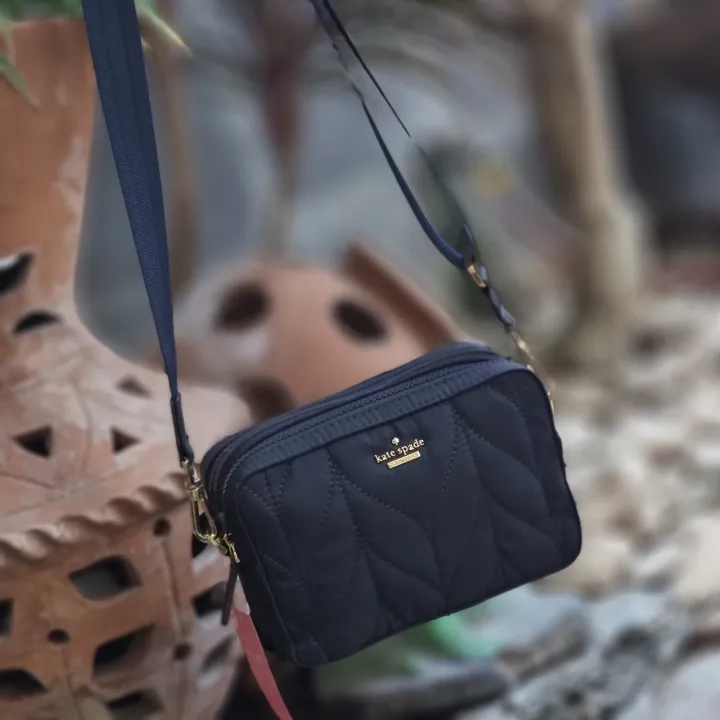 Original Kate Spade Navy Blue Ellie Double Zip Women's Nylon Camera Bag