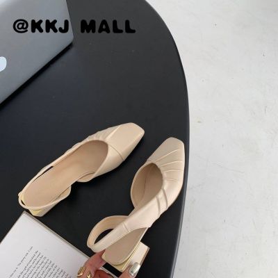 KKJ MALL WomenS High-Heeled Heels 4Cm High French Large Size Sandals Summer Korean Version All-Match Gentle WomenS Shoes New Office Shoes Party Shoes