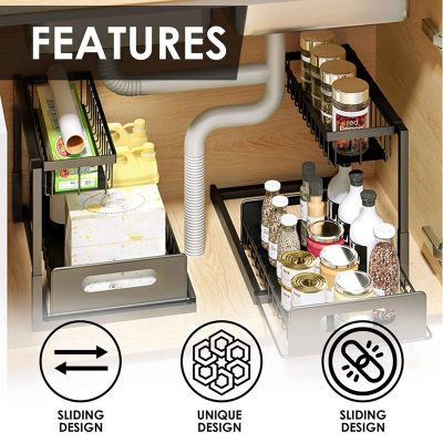 Multipurpose Storage Rack Home Storage Rack Under Sink Organizers And Storage 2-Tier Under Kitchen Bathroom Sink Organizer, Sliding Pull Out Drawer