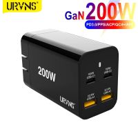 URVNS 200W Gan USB C ที่ติดผนังอะแดปเตอร์ชาร์จไฟ4พอร์ต PD 100W PPS 45W QC4 SCP สำหรับแล็ปท็อป Macbook 13