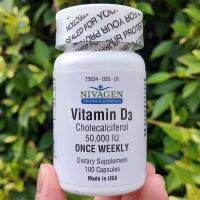 วิตามินดี 3 Vitamin D3 Cholecalciferol 50,000IU 100 Capsules (Nivagen Pharmaceuticals®) D-3