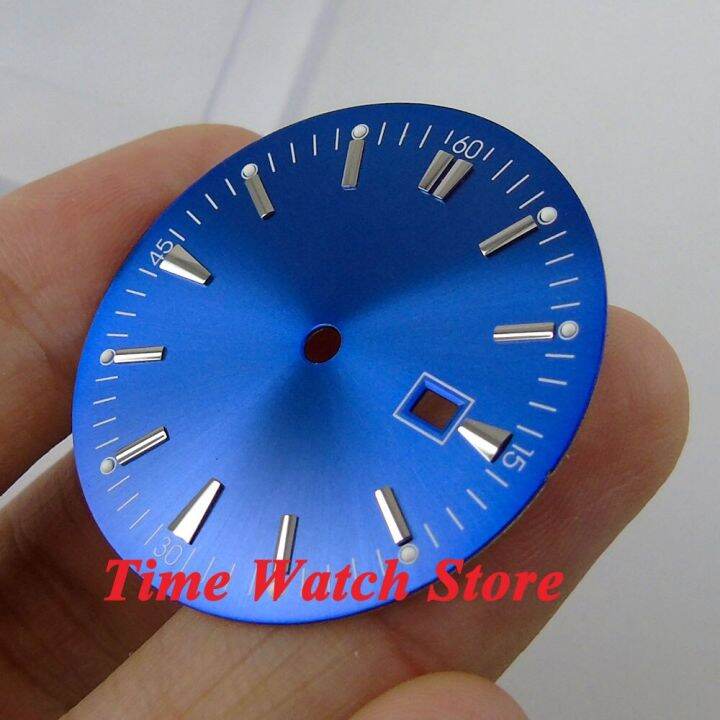 35mm-blue-sterile-watch-dial-fit-for-miyota-8215-821a-8205-mingzhu-2813-4813-movement-green-lume-dot-silver-marks-date-window