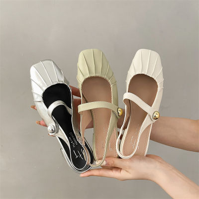 รองเท้าแตะ Baotou ส้นเตี้ย Mary Jane รุ่นเกาหลีฤดูร้อน2023รองเท้าส้นเตี้ยสำหรับผู้หญิง Meller พร้อมกระโปรงรองเท้าผู้หญิงหัวเข็มขัดเส้นเดียว