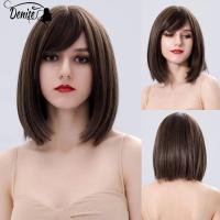 【CW】 Short Bob Wig Straight Hair Synthetic Wigs With Bangs Nutural Resistant Perruque