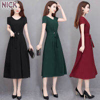 NICK ชุดผู้หญิงใหม่สีทึบ A-Line กระโปรงยาว