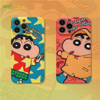 การ์ตูนน่ารัก Crayon Shin-Chan ฝาครอบเลนส์สำหรับ Apple IPhone 13 12 11 Pro X XS Max XR 7 8 Plus Soft TPU ป้องกันปกหลังโทรศัพท์มือถือกรณีสีฟ้าสีเหลืองสีส้ม