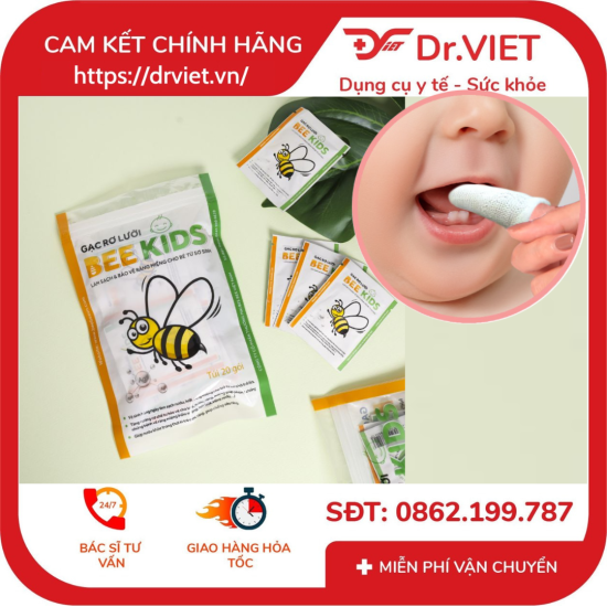 Gạc rơ lưỡi bee kids hộp 36 túi cao cấp- vải dệt an toàn,mềm mại - ảnh sản phẩm 1