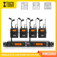 XTUGA ระบบเฝ้าระวังในหูไร้สาย UHF RW2080,ตัวส่งสัญญาณ2ช่องสัญญาณ SR2050ชนิดพร้อมตัวรับสัญญาณบอดี้แพ็ค4ชิ้นใช้แบบมืออาชีพสำหรับดีเจคอนเสิร์ตการตรวจสอบการแสดงดนตรีบนเวที