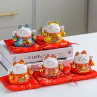 《Huahua grocery》3.5นิ้ว Maneki Neko เซรามิกประหยัดธนาคารโชคดีแมวฟอร์จูนแมวกระปุกออมสินตกแต่งรูปปั้นร้านของขวัญเงินฝากสามารถกระปุกออมสินเงินและธนาคาร