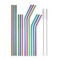 5Pcs Rainbow Color Reusable Metal Straws Set Cleaner Brush 304 Stainless Steel Drinking Milk Kitchen Party Bar Beer Accessory Specialty Glassware