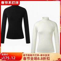 ☃❣ Womens Golf Wear 23 Spring and Autumn Style Stand Collar Elastic Bottoming Long Sleeve T-Shirt GOLF All White All Black