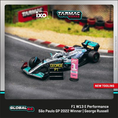 **Pre-Order** Tarmac Works 1:64 MB F1 W13 E#63 G.Russell Sao Paulo Grand Prix 2022 Winner Diecast Model Car