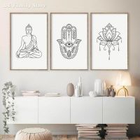 Mandala Buddha Lotus Boho Wall Zen Line ภาพวาดผ้าใบ Wall Art Nordic โปสเตอร์และพิมพ์ภาพผนังสำหรับตกแต่งห้องนั่งเล่น New