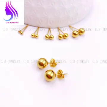 Gold IP 316L Stainless Steel Ball Stud Earrings 3mm to 7mm Sizes