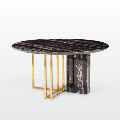 modernform โต๊ะอาหาร รุ่น WINFORD ขาสแตนเลส TITANIUM GOLD TOP หินอ่อน สี ดำ