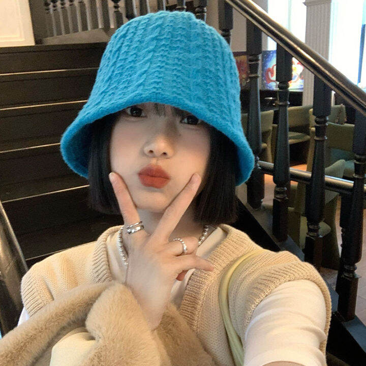 hot-new-autumn-and-winter-bucket-hat-fashion-korean-ladies-fisherman-hat-pure-color-ear-protection-wool-fishing-bucket-hat-present