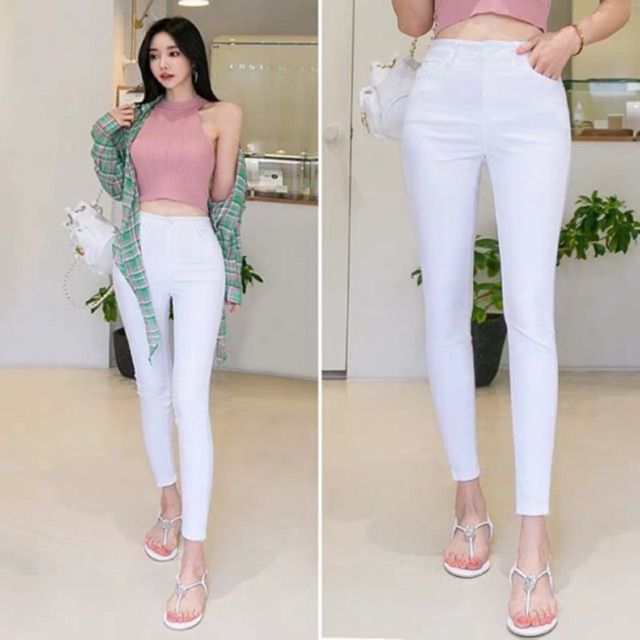 COD White pants girls stretch jeans skinny jeans size:25-36 | Lazada PH